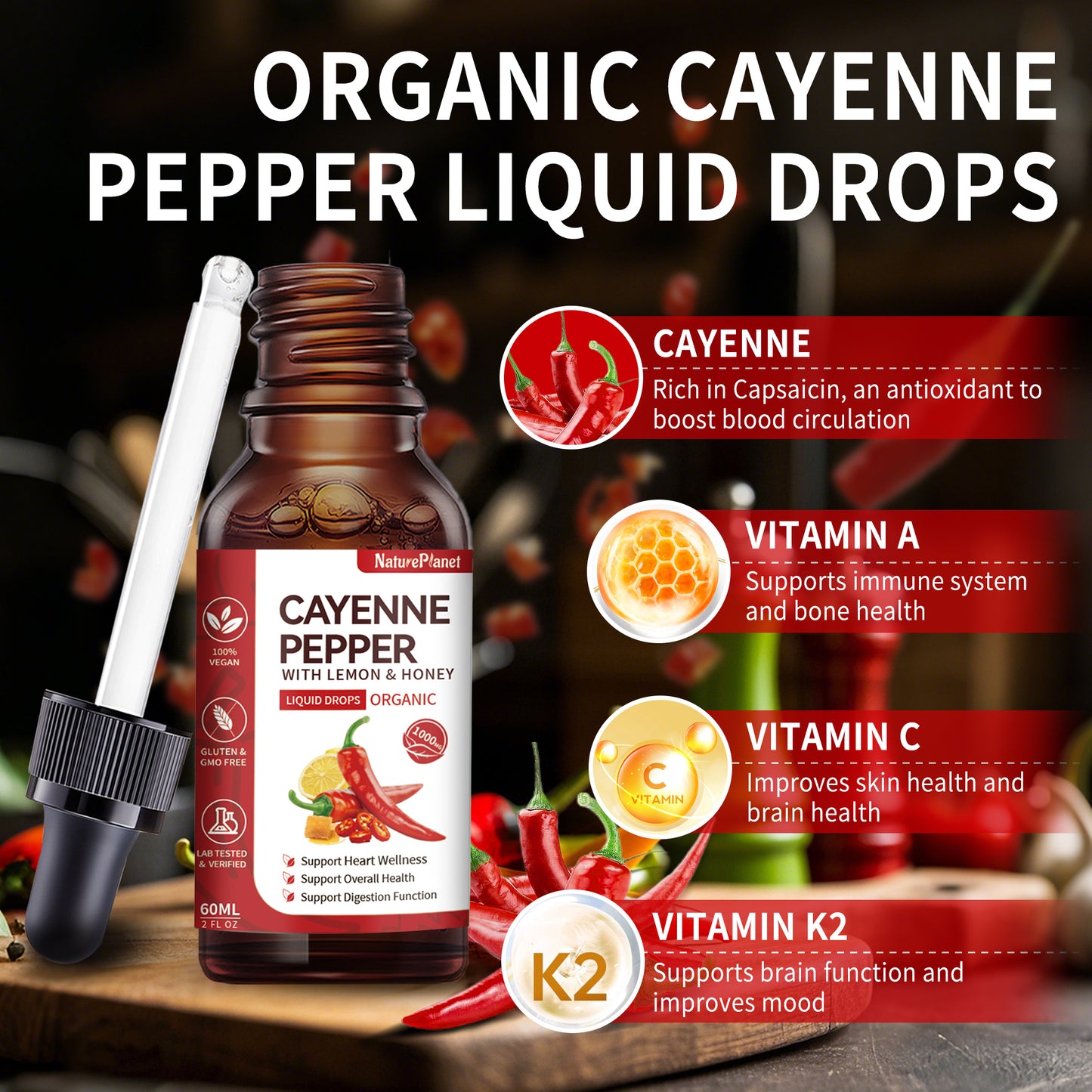 Tik Tok Exclusive - Cayenne Multivitamin Drops 丨 Heart & Digestion Support 丨 Organic, Vegan - 60 ml