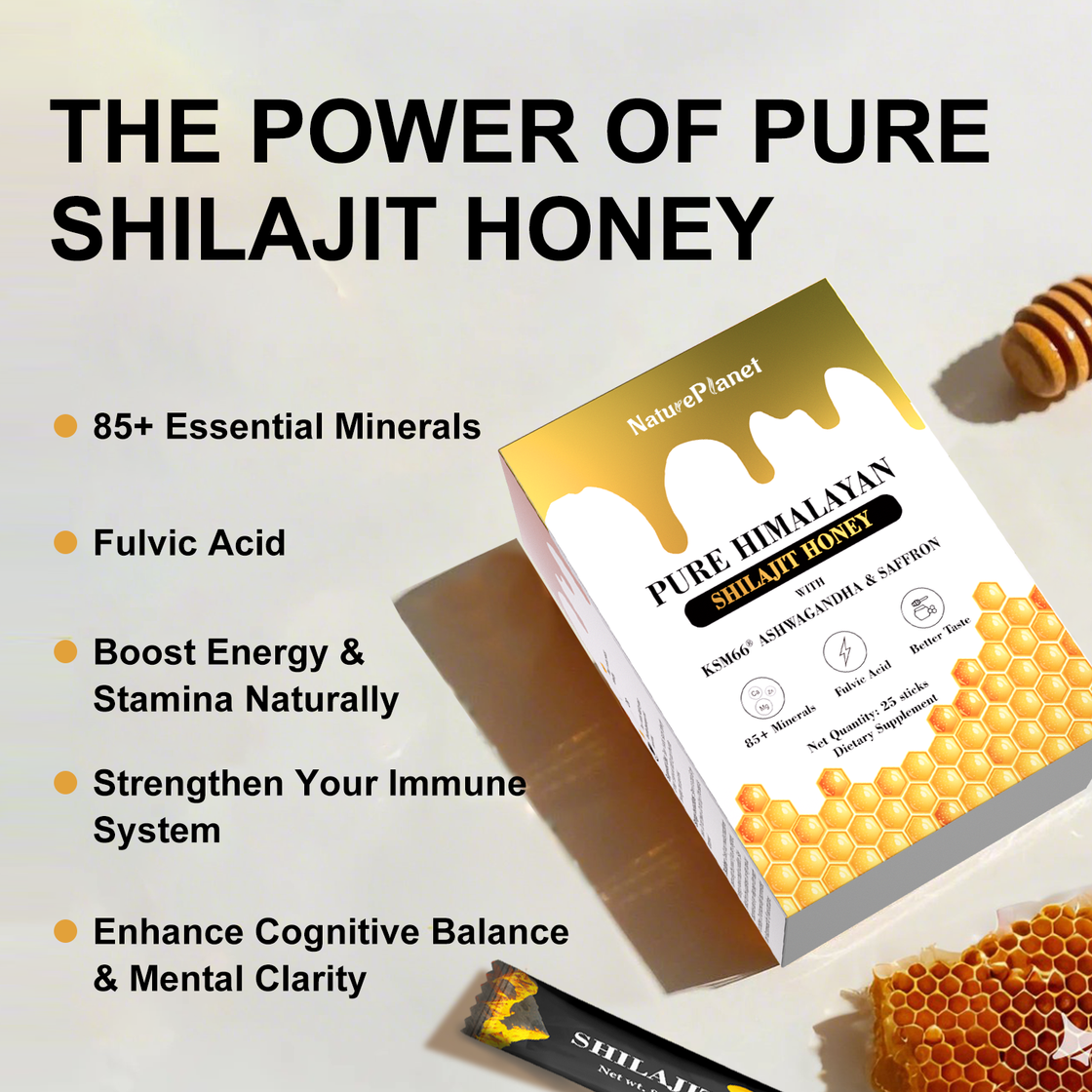 Natural Shilajit Honey Sticks with Ashwagandha & Saffron - 25 Count