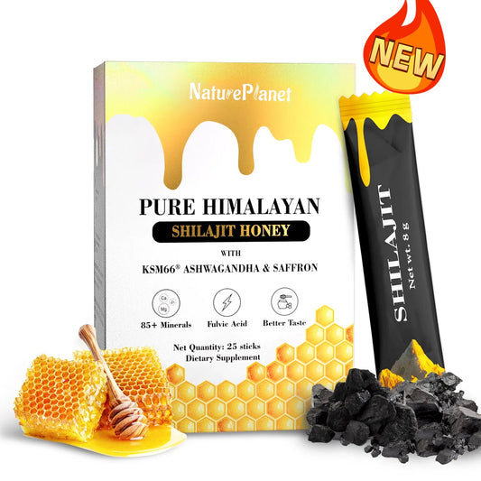 Natural Shilajit Honey Sticks with Ashwagandha & Saffron - 25 Count