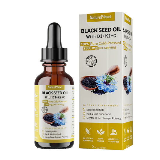 100% Organic Black Seed Oil with Vitamins D3+K2+C - Immune Support Oil