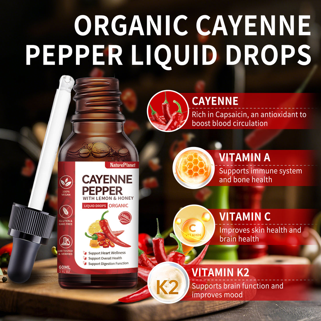 Tik Tok Exclusive - Cayenne Multivitamin Drops 丨 Heart & Digestion Support 丨 Organic, Vegan - 60 ml