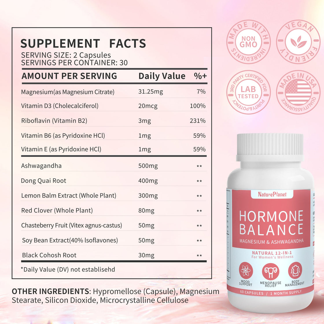 Natural Hormone Balance Capsules for Women - Mood Boosting Supplement