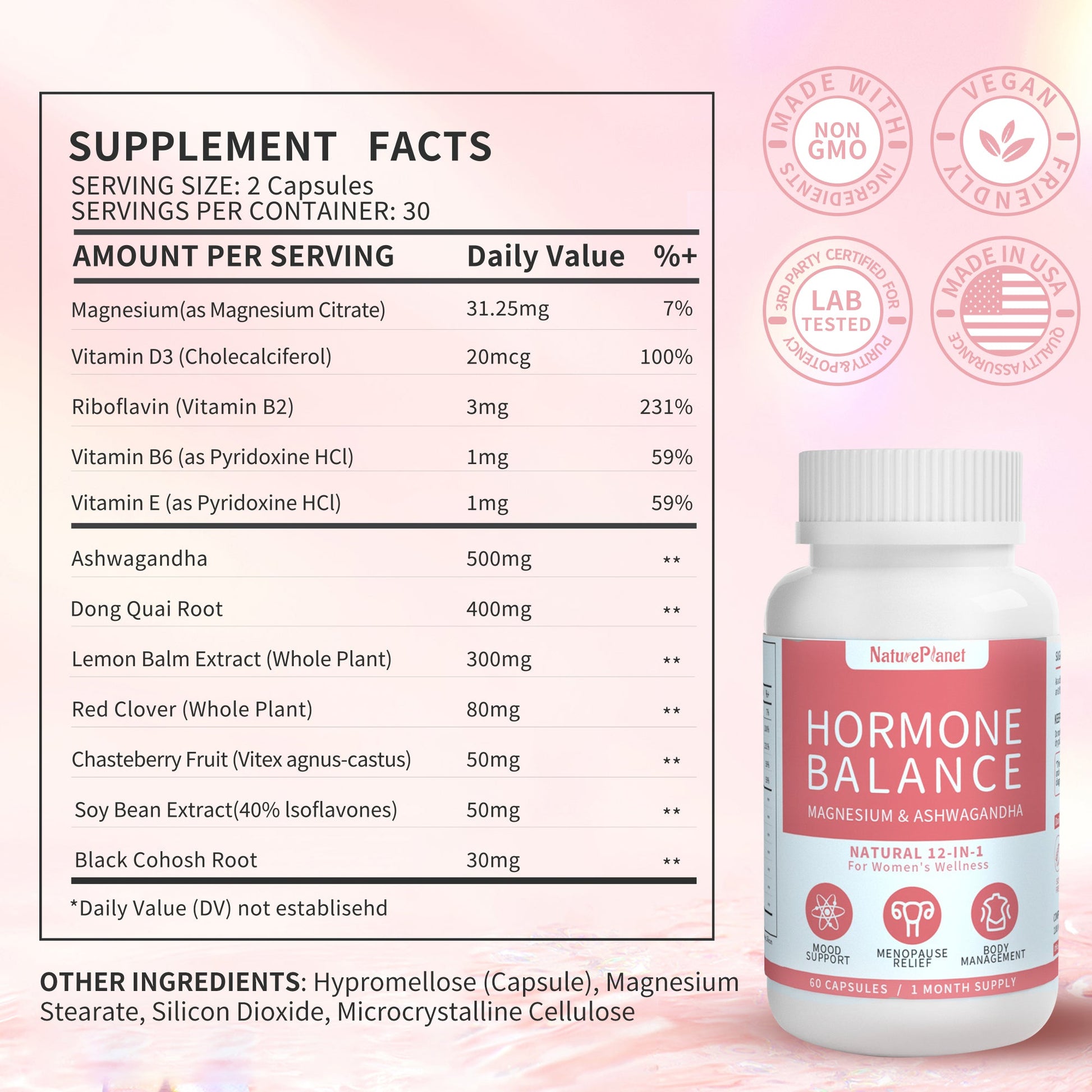 Natural Hormone Balance Capsules for Women - Mood Boosting Supplement
