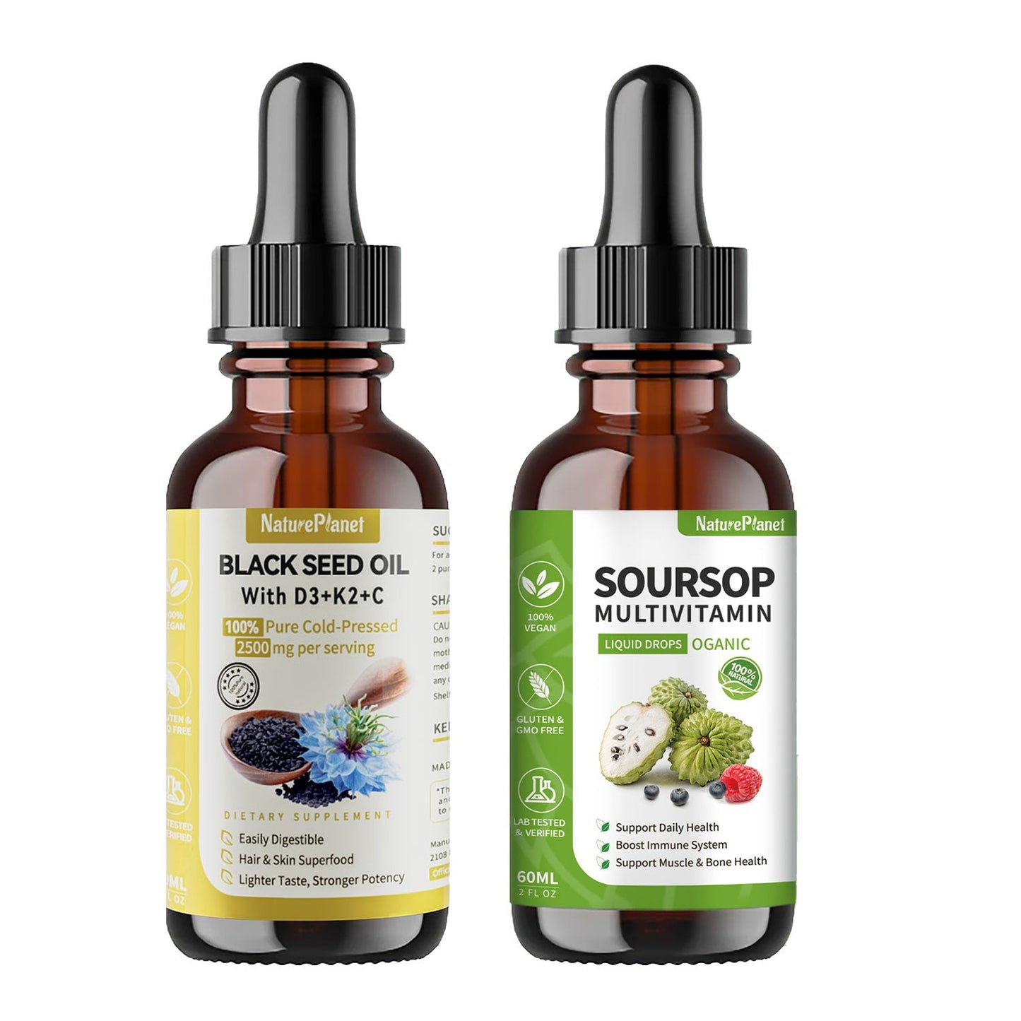 NaturePlanet Organic Black Seed Oil with Vitamin D3+K2+C- 60ml