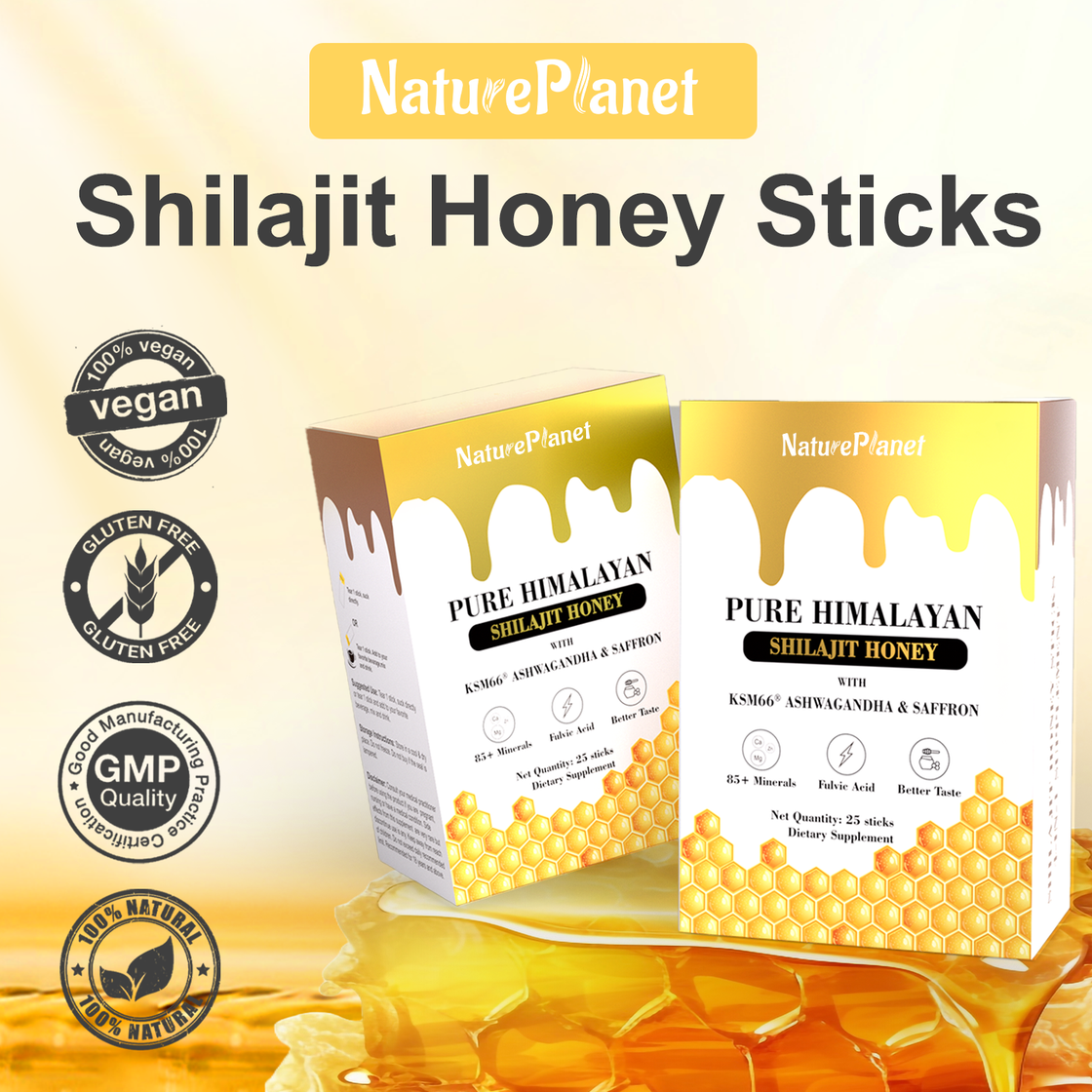 Natural Shilajit Honey Sticks with Ashwagandha & Saffron - 25 Count