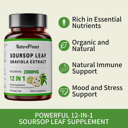 NaturePlanet Turmeric Curcumin & Soursop Leaf Graviola Extract bundled Herbal Supplement, 90 Capsules