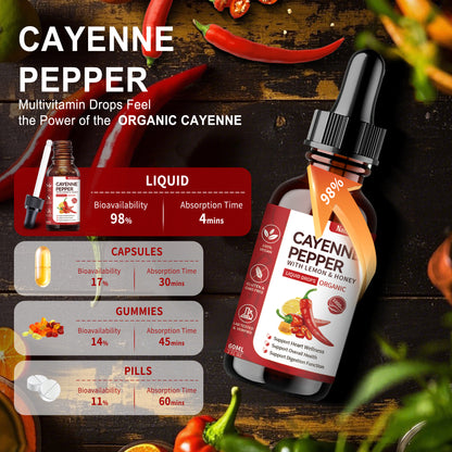 Tik Tok Exclusive - Cayenne Multivitamin Drops 丨 Heart & Digestion Support 丨 Organic, Vegan - 60 ml