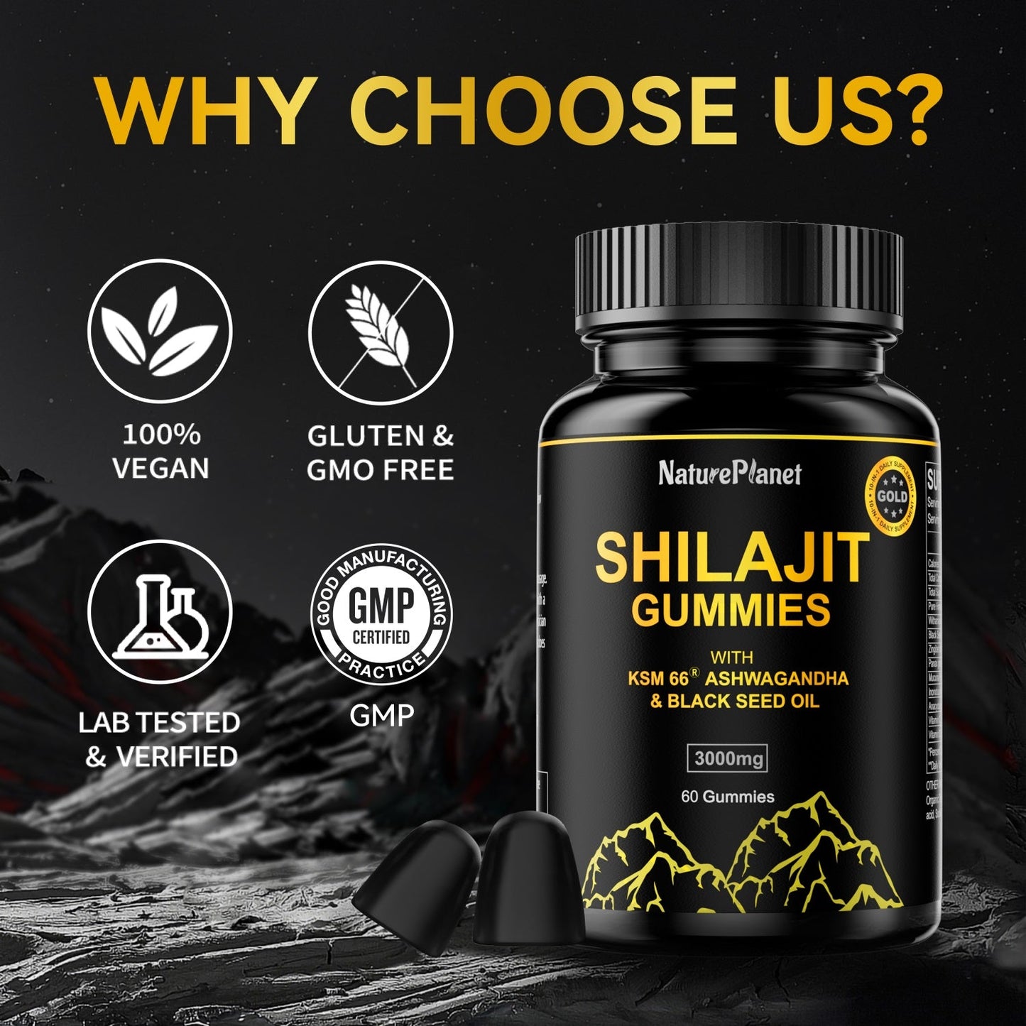 Tik Tok Exclusive - Shilajit Gummy for Men & Women- Energy, Brain, Immunity Support