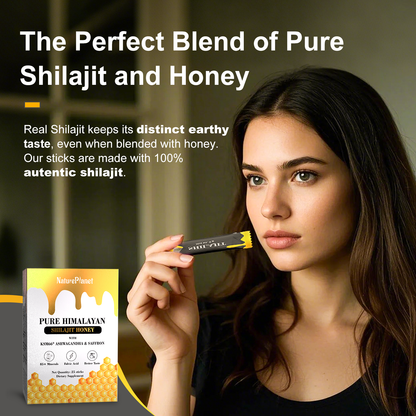 NaturePlanet Shilajit Honey Sticks with Ashwagandha & Saffron - 25 sticks